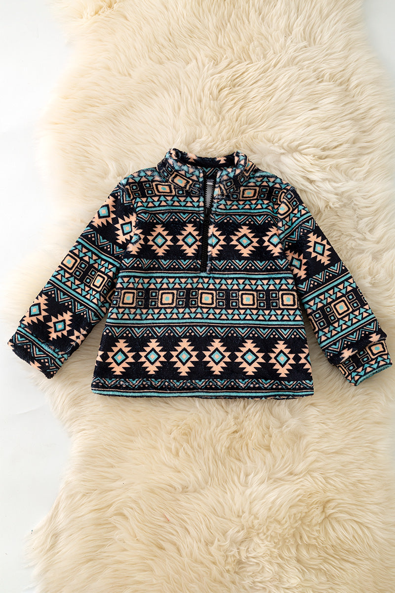 Black & tan aztec printed pull over sweater. TPG60188 A-