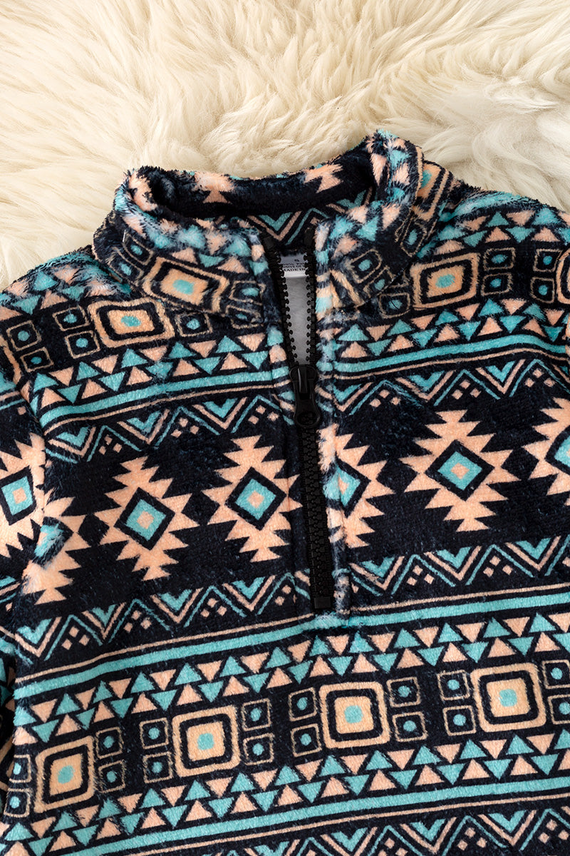 Black & tan aztec printed pull over sweater. TPG60188 A-