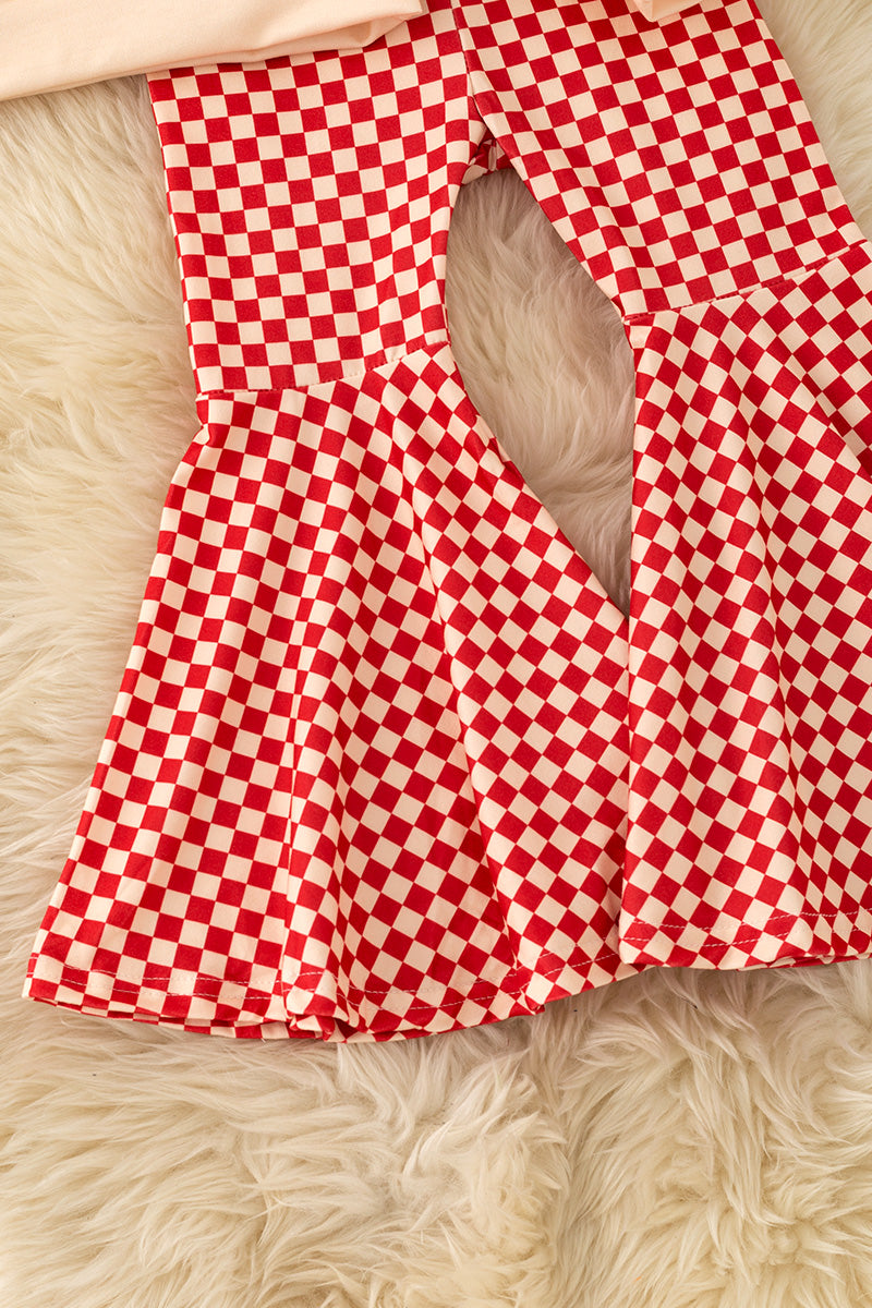 Howdy Christmas pullover sweatshirt & red checkered bell bottoms. OFG61138 -S-