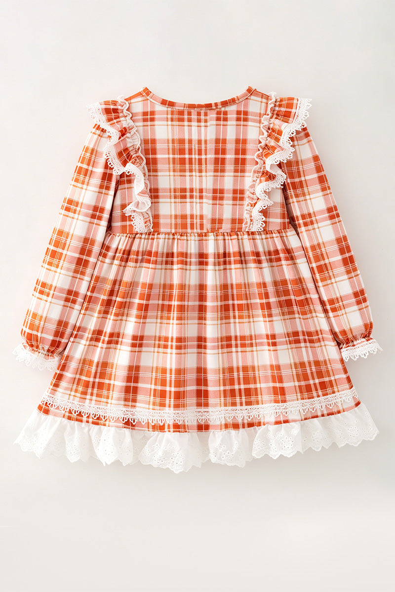 Burnt Orange plaid dress with lace detail. DRG63457 -M-