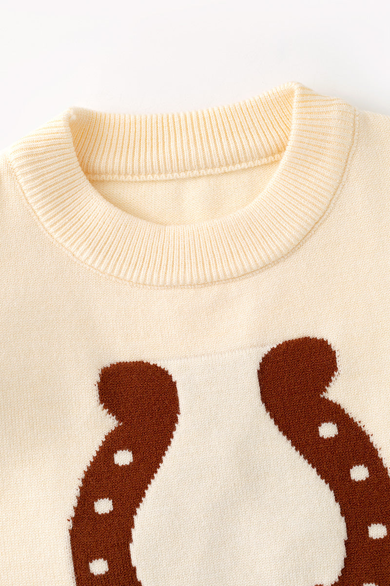 Horseshoe knit sweater w/ pink bow on sleeves. TPG60533 -M-