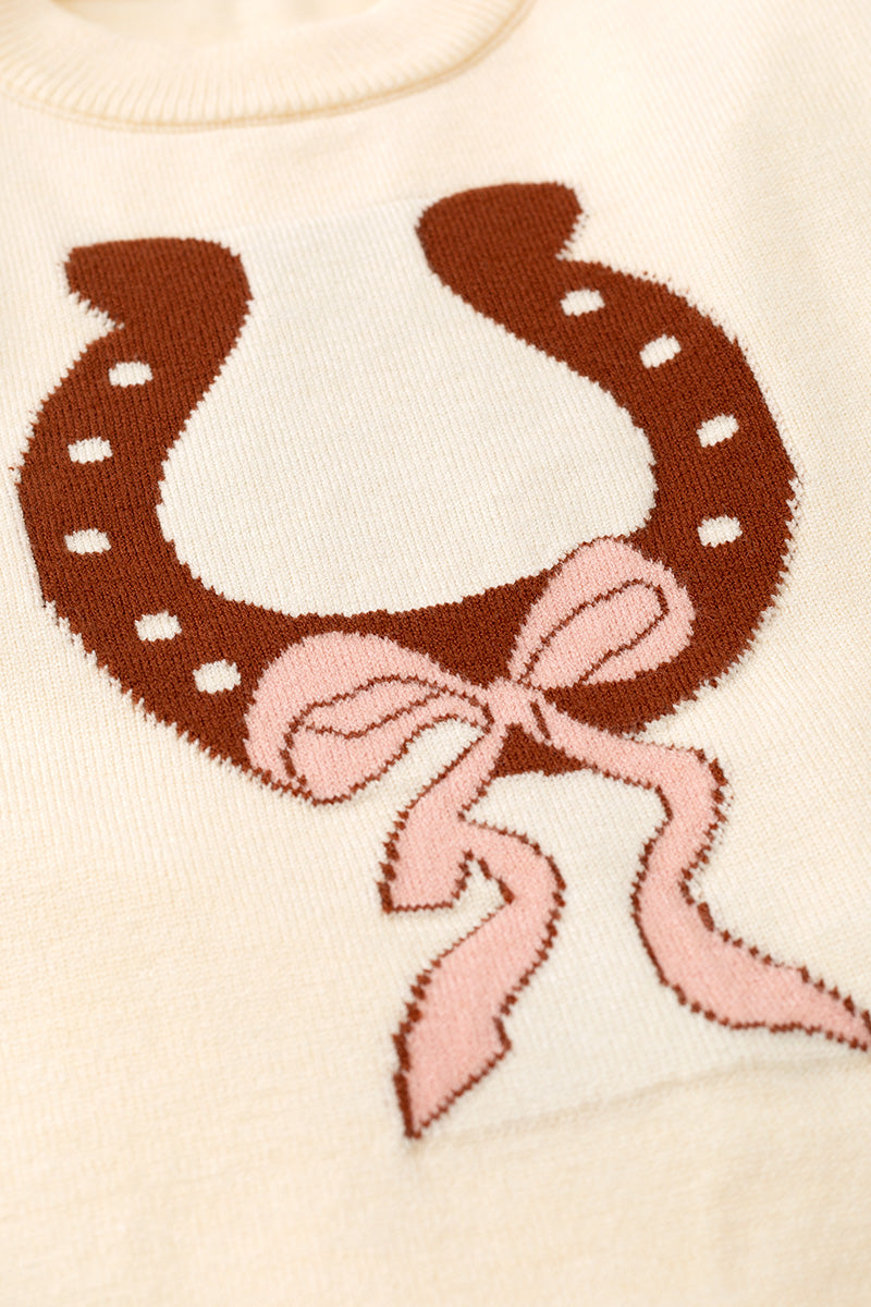 Horseshoe knit sweater w/ pink bow on sleeves. TPG60533 -M-
