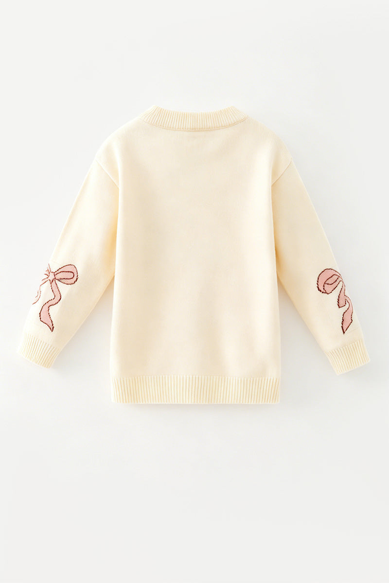 Horseshoe knit sweater w/ pink bow on sleeves. TPG60533 -M-