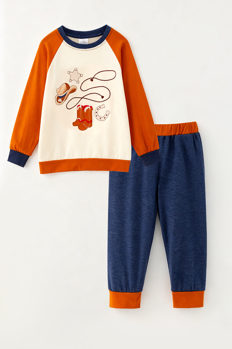 Western printed sweatshirt & navy blue pants. OFB60468 S-