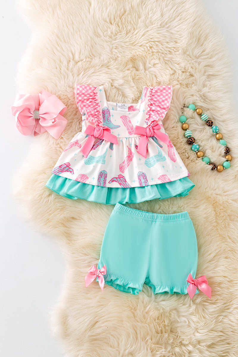 Cowgirl boot printed baby tunic and shorts. RPG52129