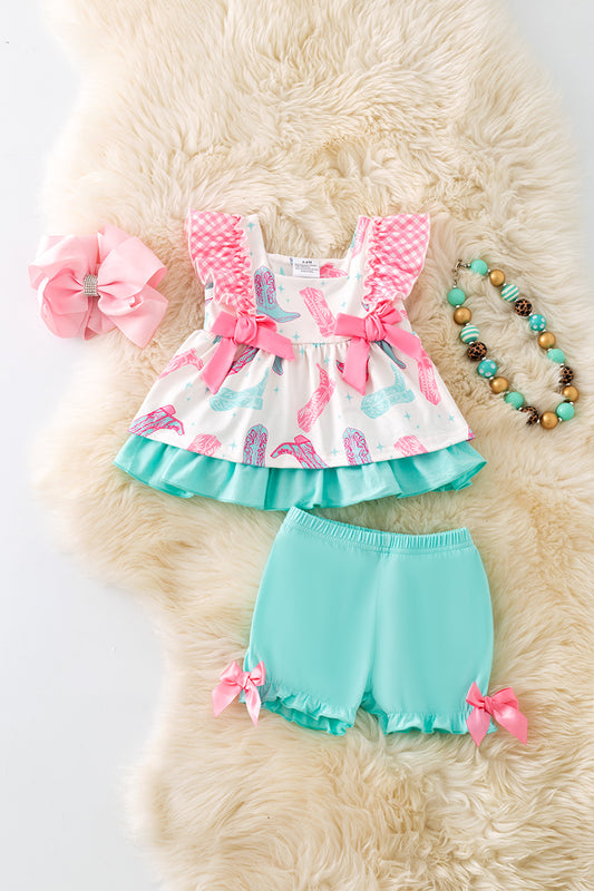 Cowgirl boot printed baby tunic and shorts. RPG52129