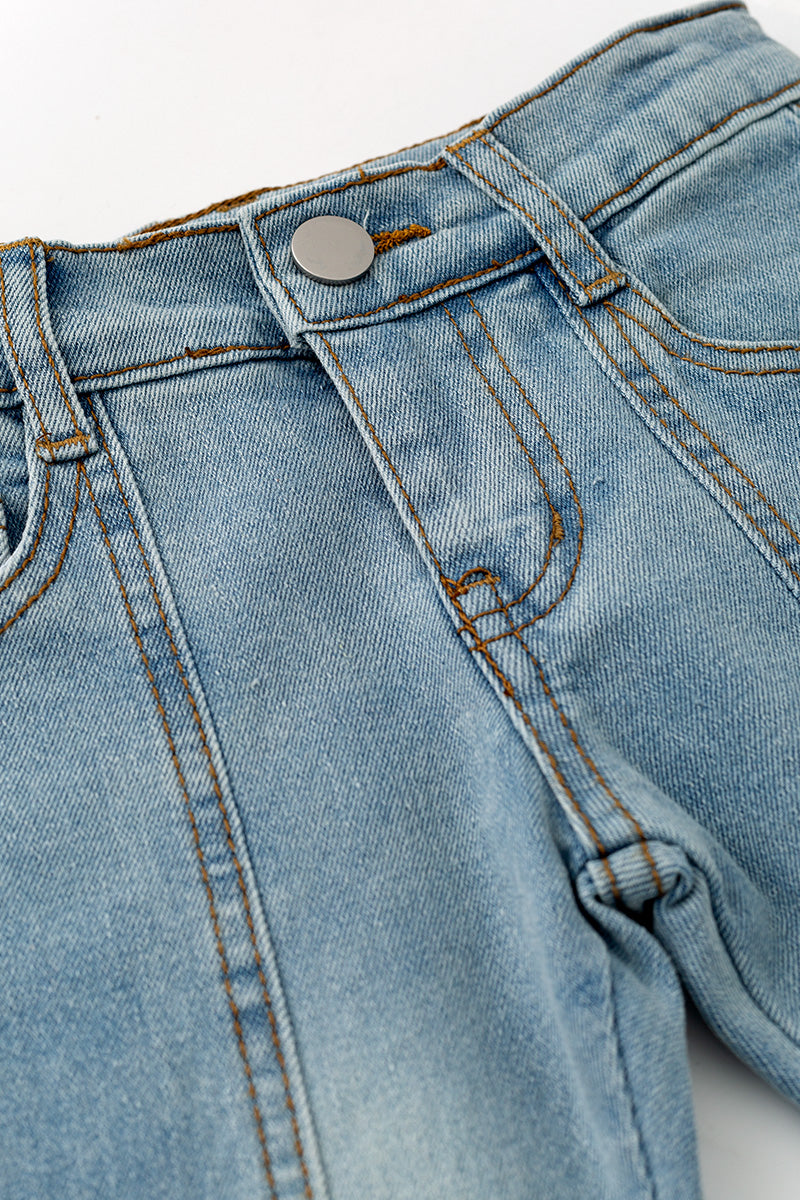 Bootcut denim pants w/ adjustable waistband. PNG60324 -S-