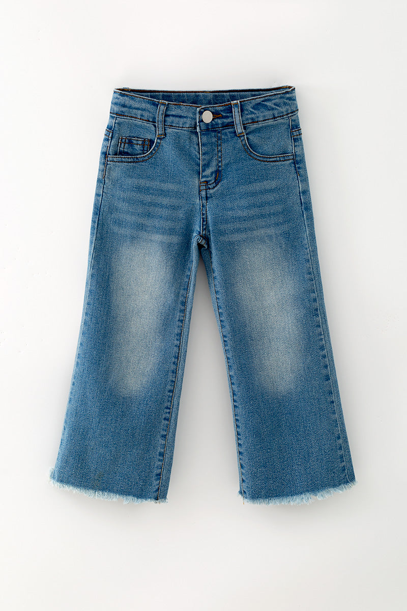 Straight cut denim pants w/ adjustable waistband & distressed hem. PNG60322 -M-