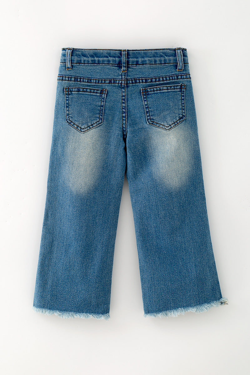Straight cut denim pants w/ adjustable waistband & distressed hem. PNG60322 -M-