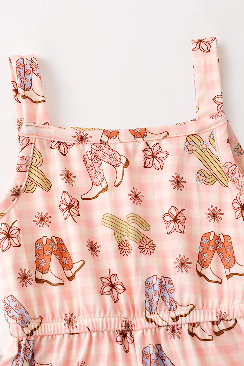 Gingham western printed romper. PNG60276 M-