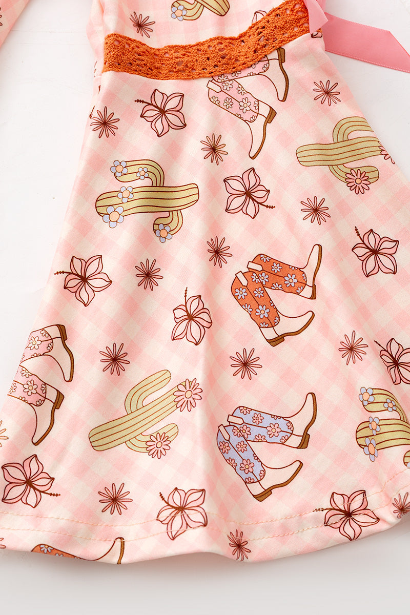 Gingham western printed romper. PNG60276 M-