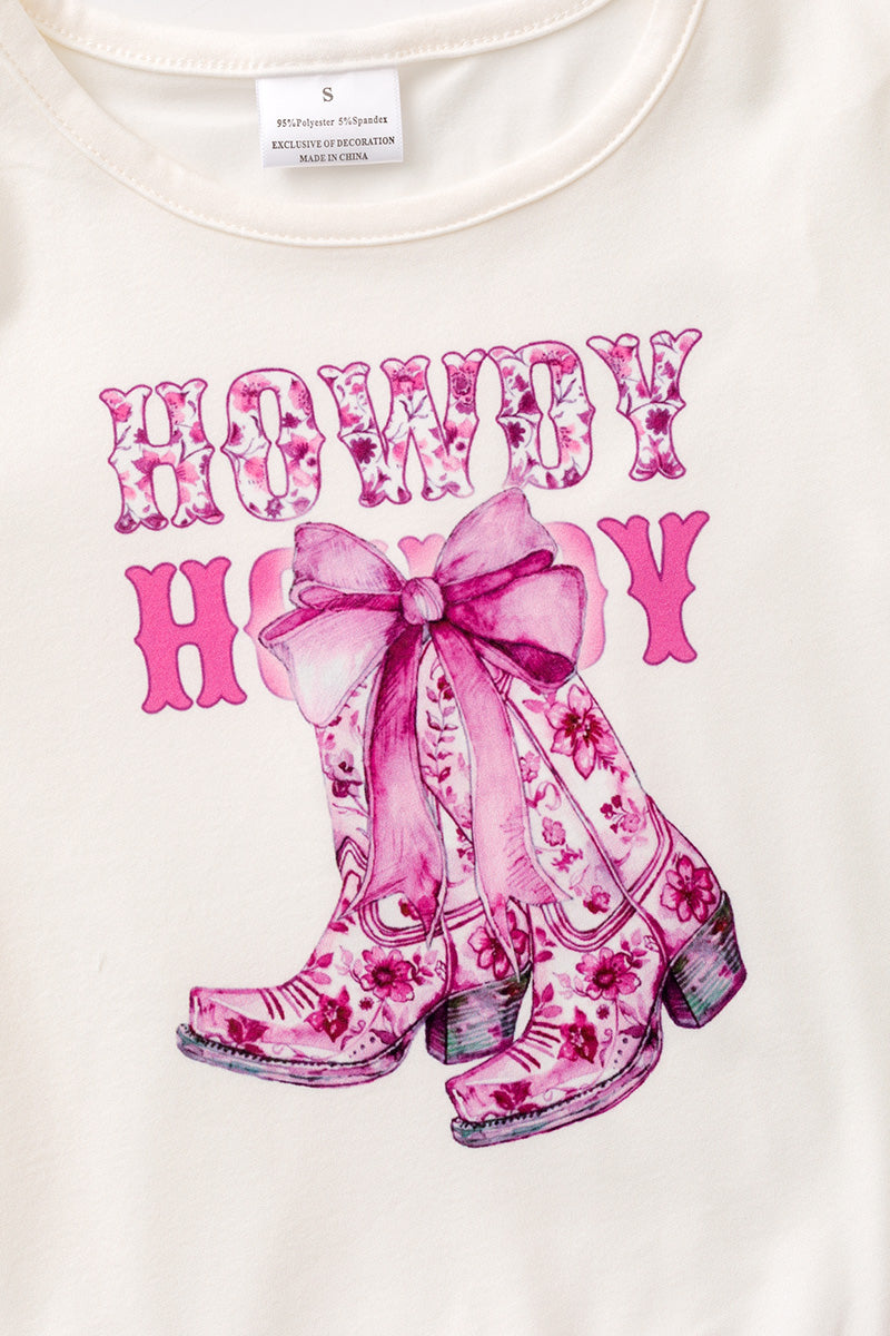 Howdy Western printed tunic w/ruffle hem & floral pants. OFG62613 -M-