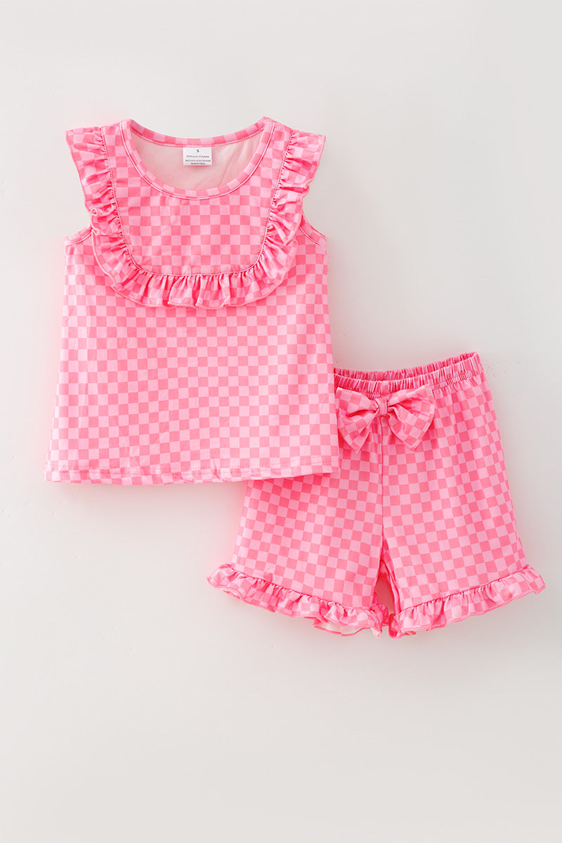 Pink checkered printed top & shorts. OFG62616 -A-