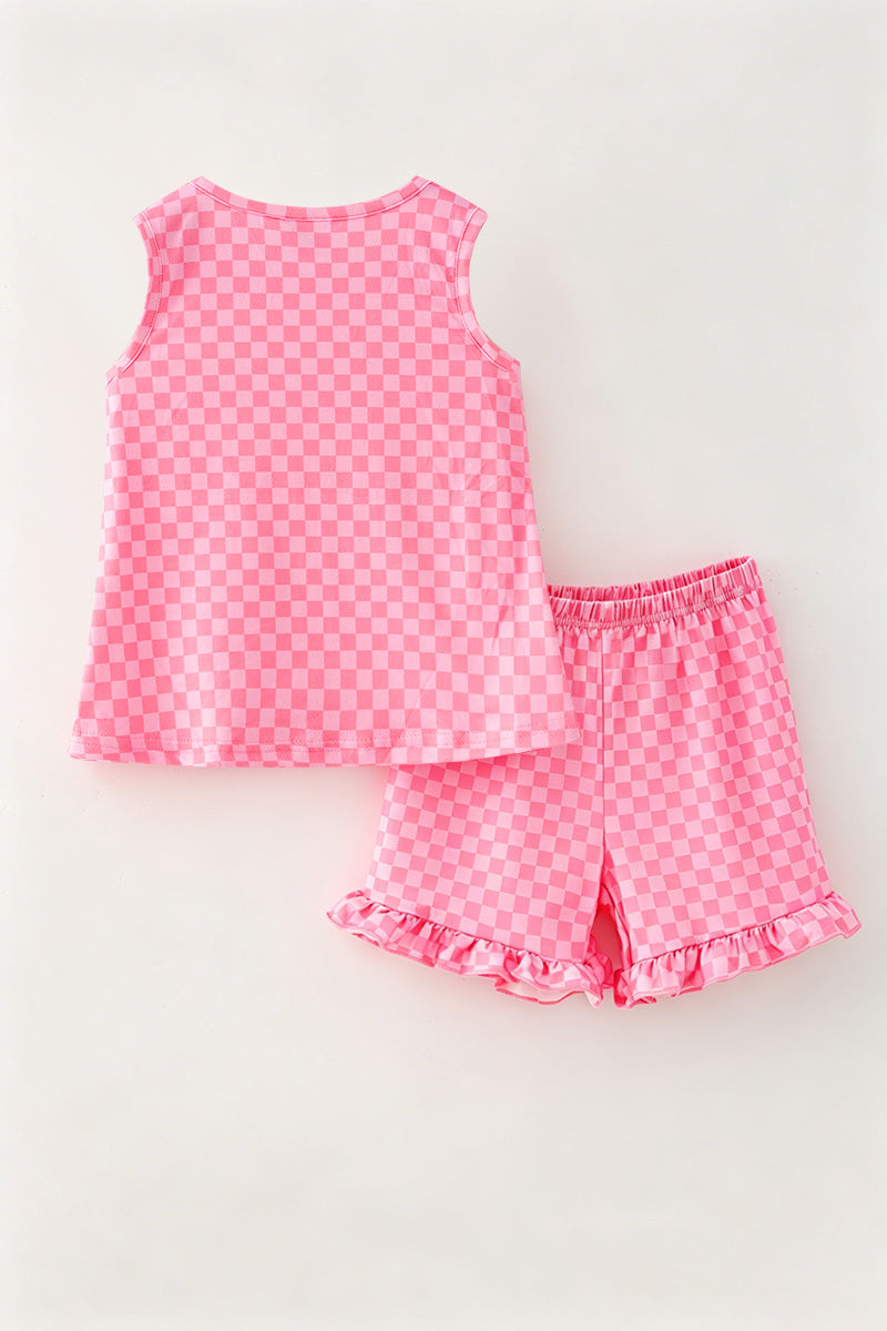 Pink checkered printed top & shorts. OFG62616 -A-
