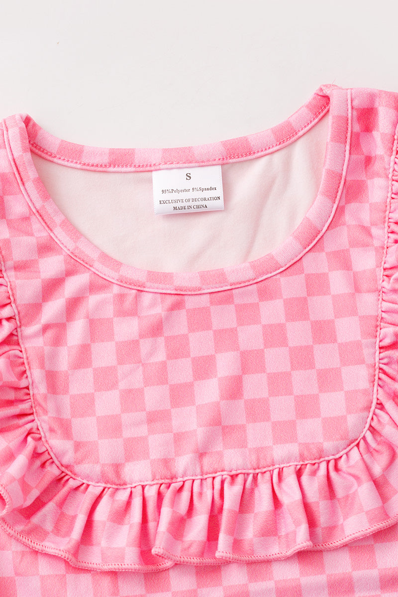 Pink checkered printed top & shorts. OFG62616 -A-