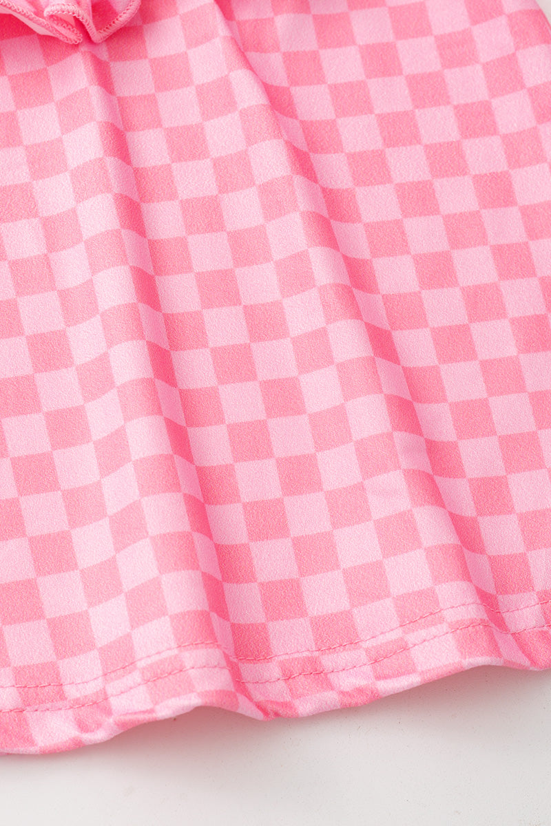Pink checkered printed top & shorts. OFG62616 -A-