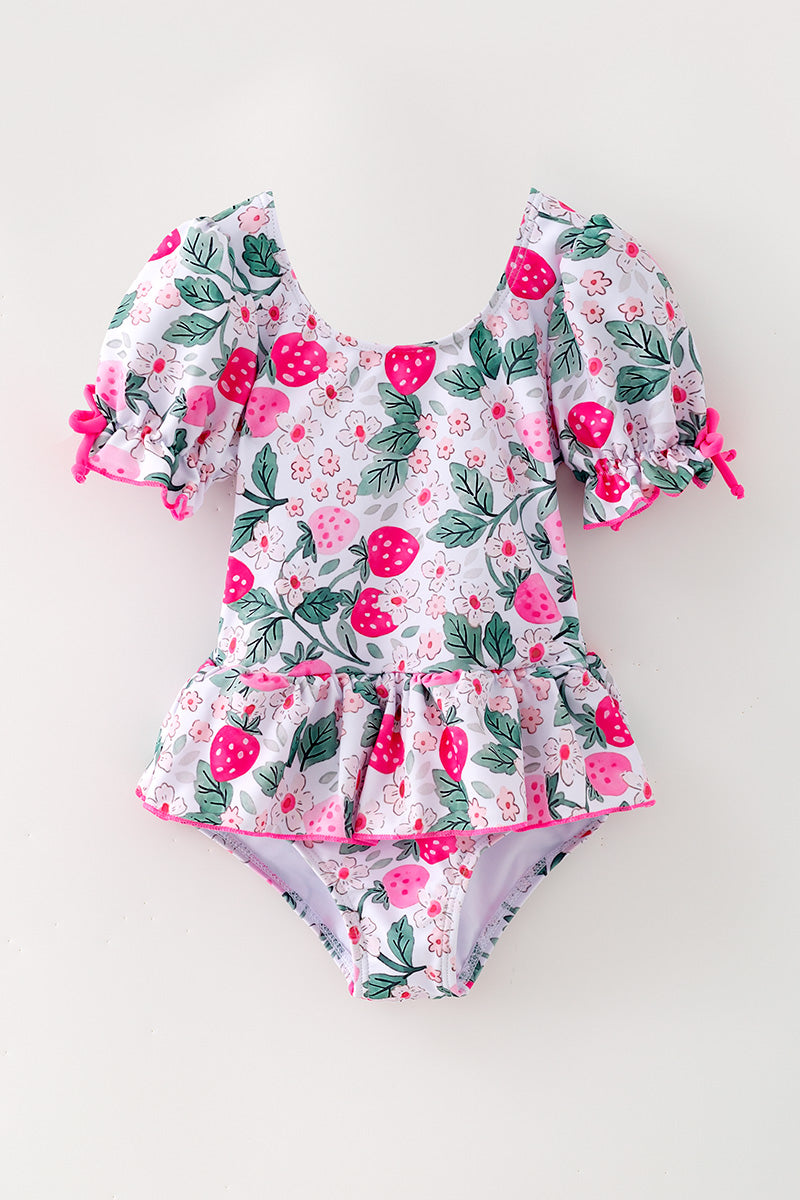 Pink strawberry printed girls swimsuit. SWG60182 -A-