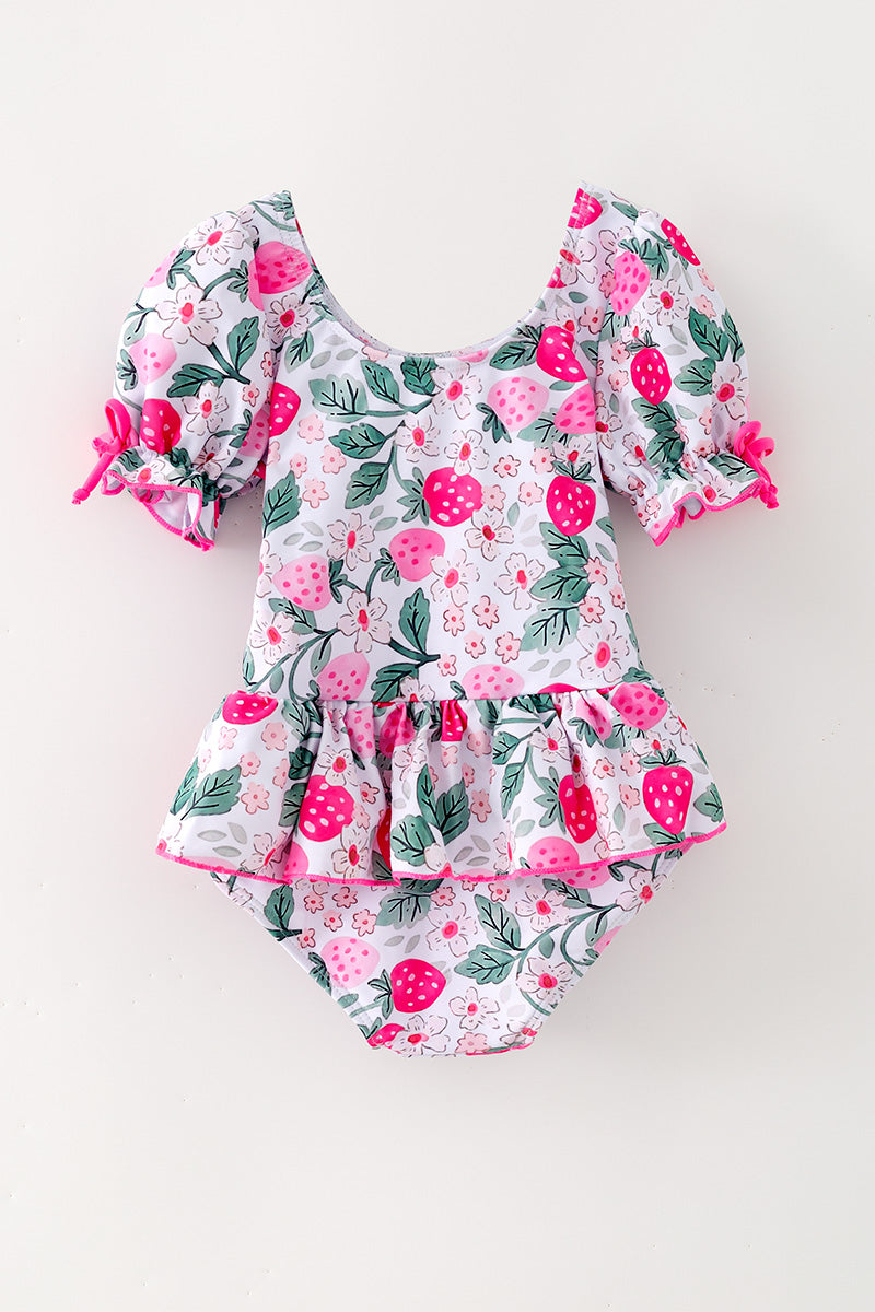 Pink strawberry printed girls swimsuit. SWG60182 -A-