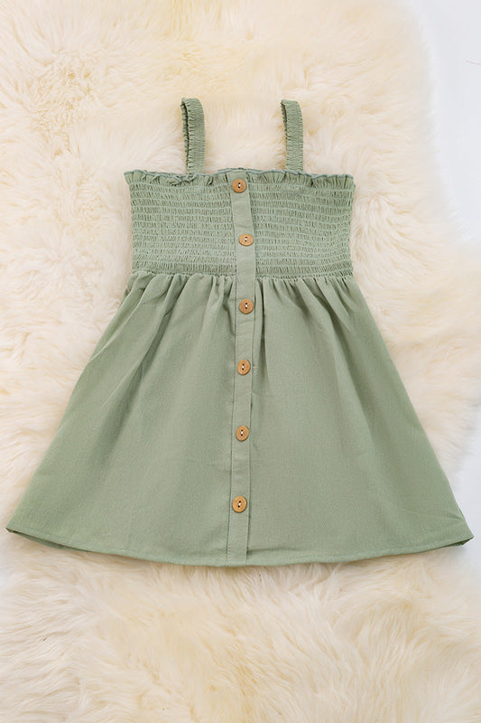 Smocked Dusty Green Sundress 100% Cotton