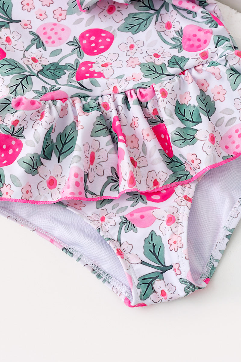 Pink strawberry printed girls swimsuit. SWG60182 -A-
