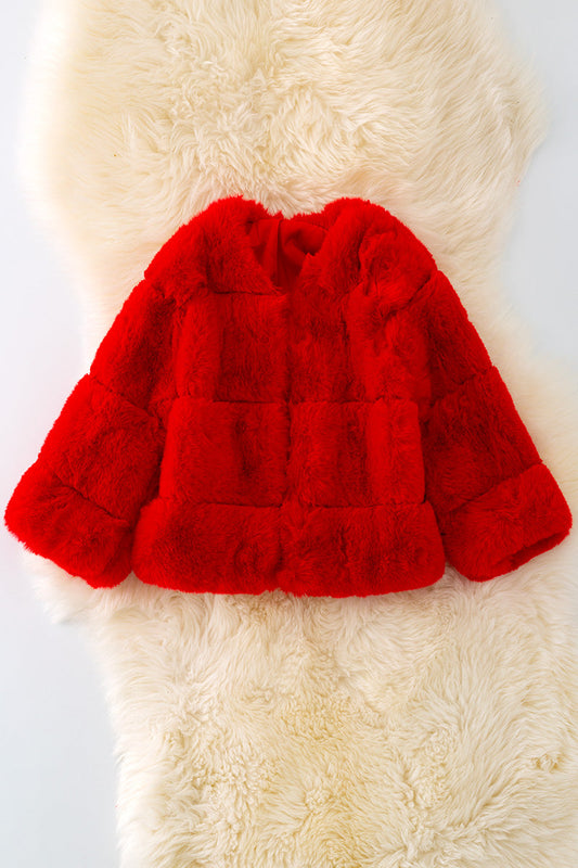 Red faux fur cozy jacket.