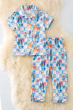 Load image into Gallery viewer, Blu** checkered printed pajama set.
