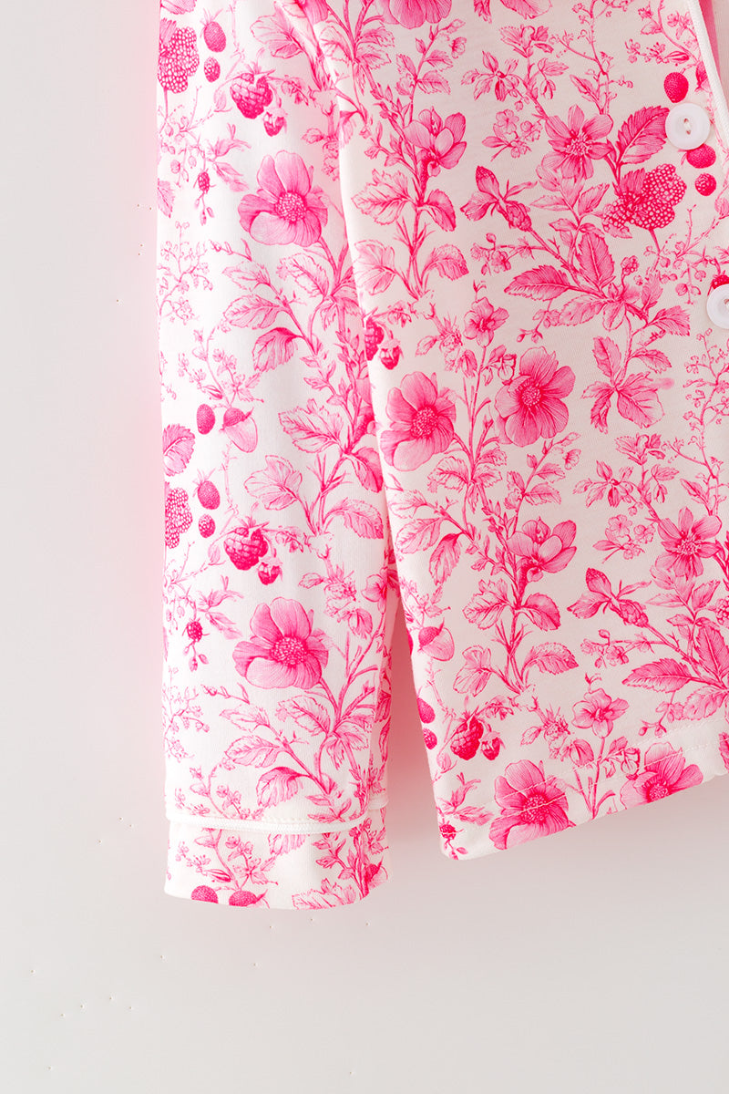 Pink half floral half stripe printed girls pajamas. PJG60439 -M-