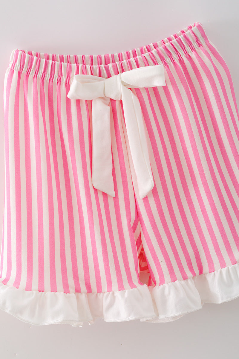 Pink half floral half stripe printed girls pajamas. PJG60439 -M-