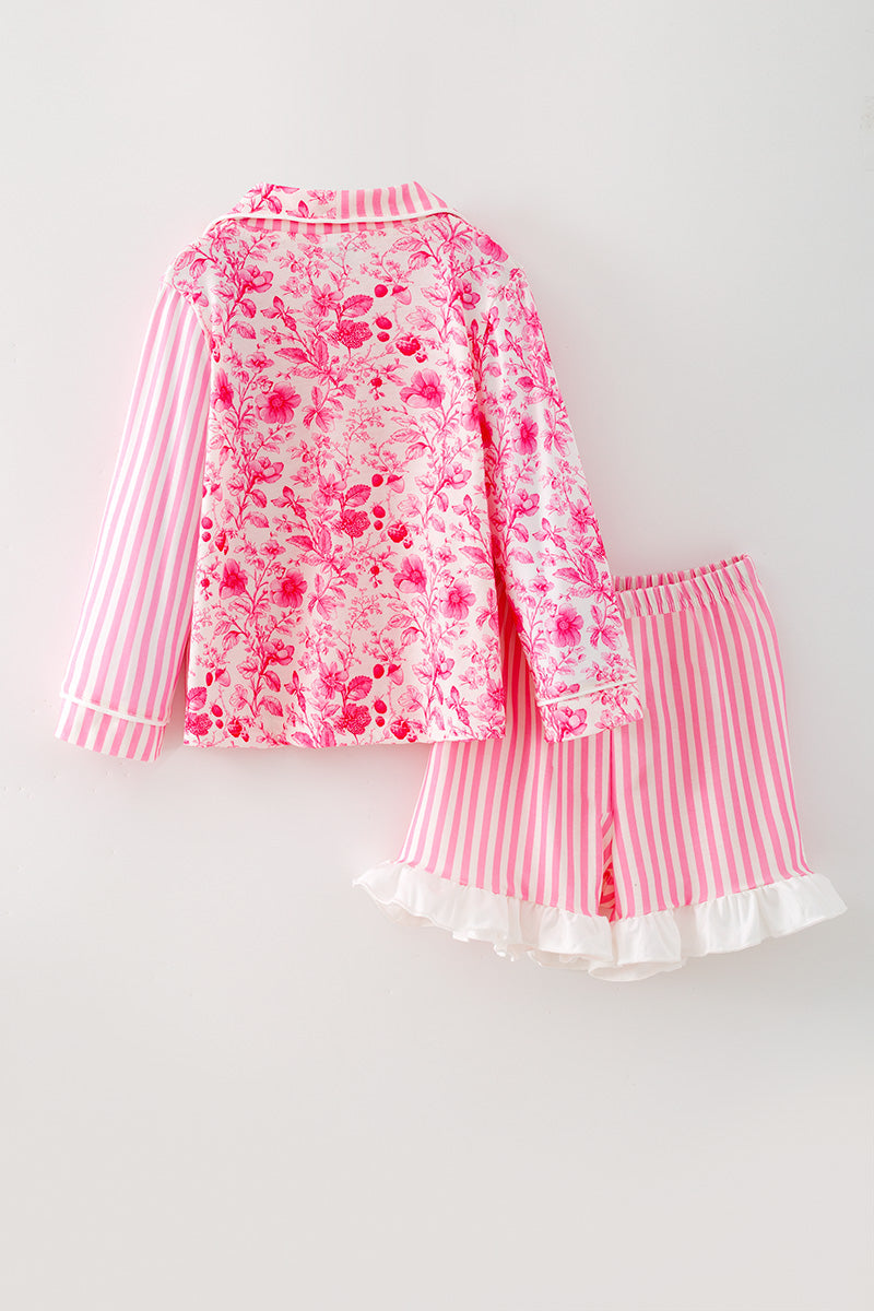 Pink half floral half stripe printed girls pajamas. PJG60439 -M-