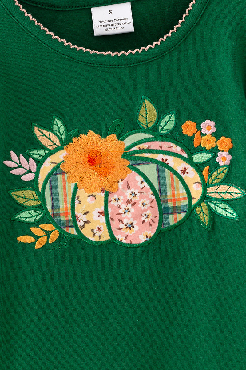 Dark green ruffle sleeve top and floral leggings. OFG61951 S-
