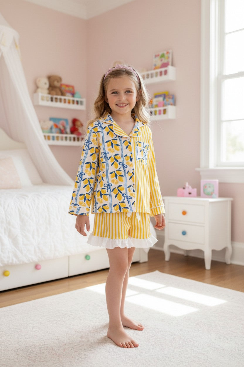 Half Lemon half stripe printed girls pajamas. PJG60440 -A-
