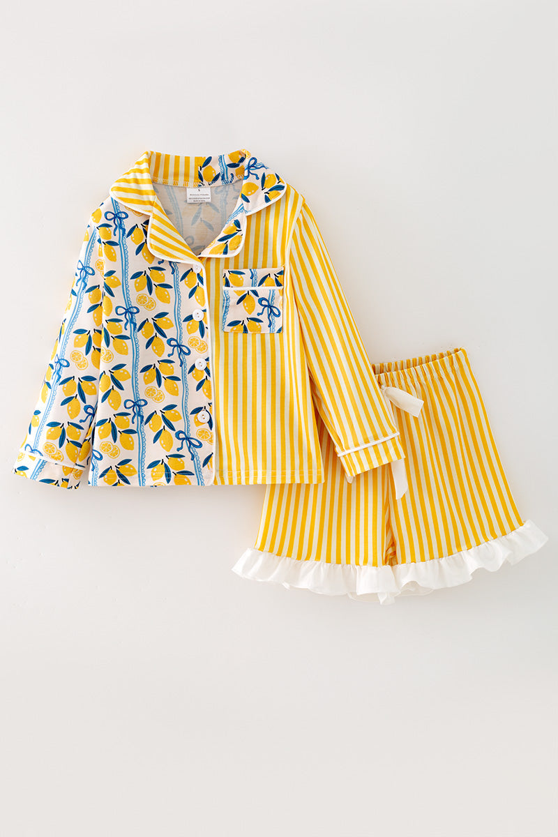 Half Lemon half stripe printed girls pajamas. PJG60440 -A-