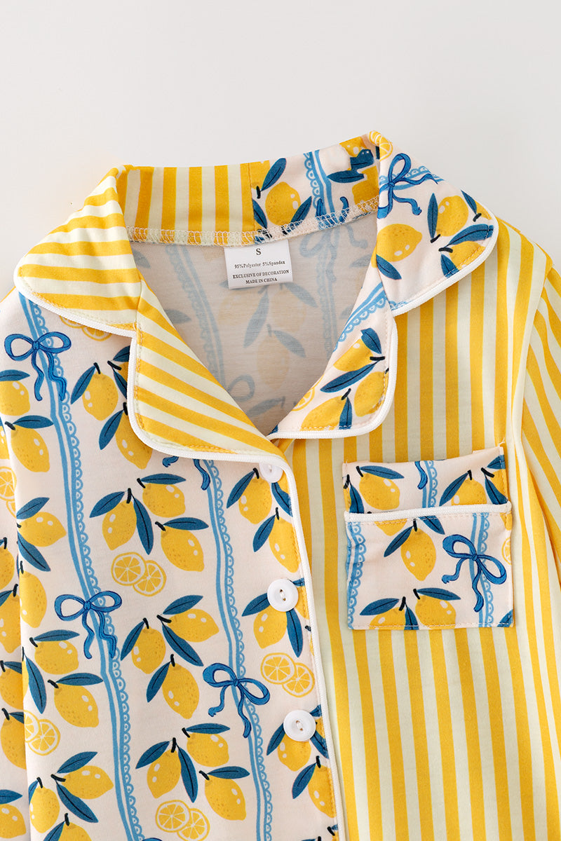 Half Lemon half stripe printed girls pajamas. PJG60440 -A-
