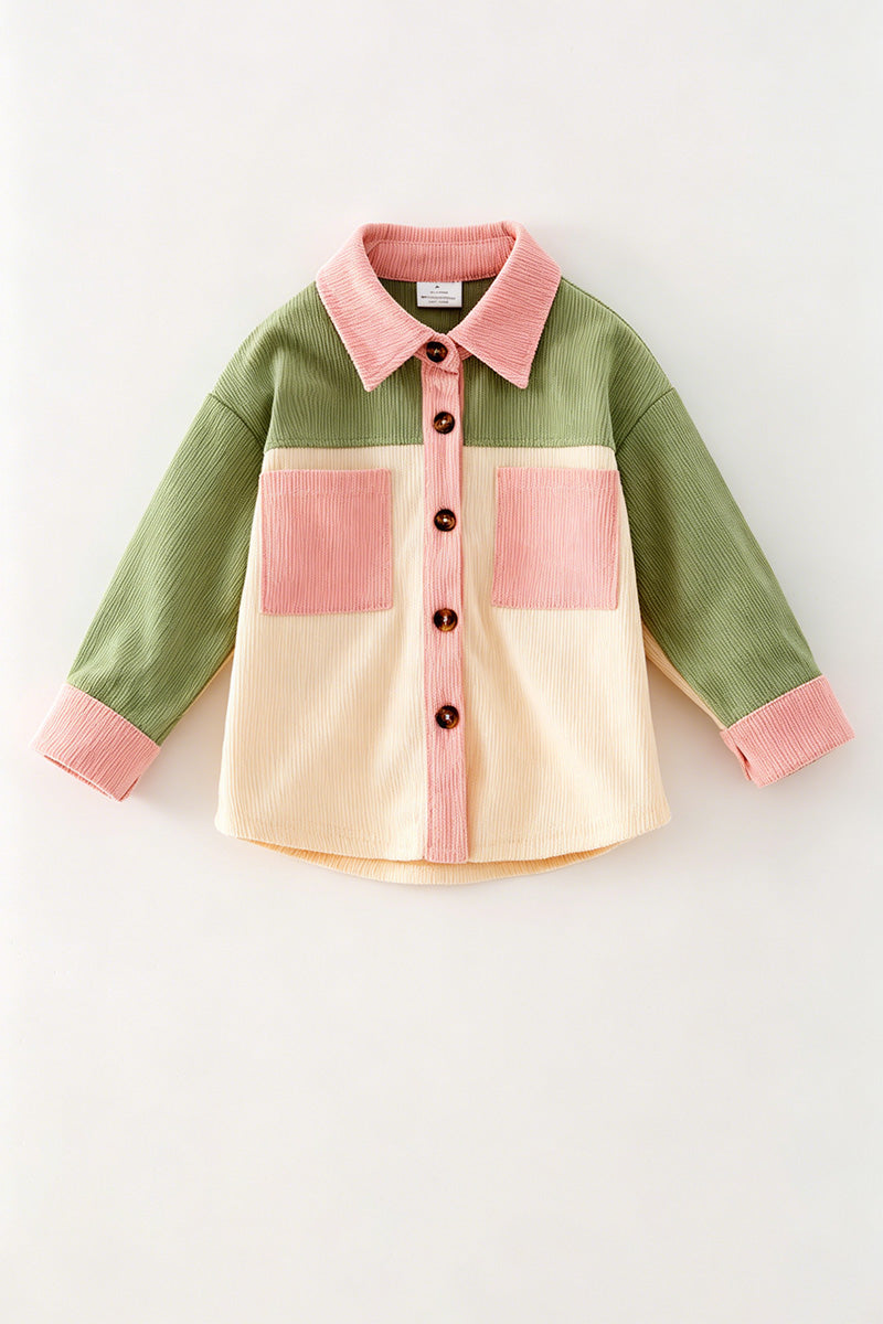 Green, Ivory & pink long sleeve button up shirt. TPG60593