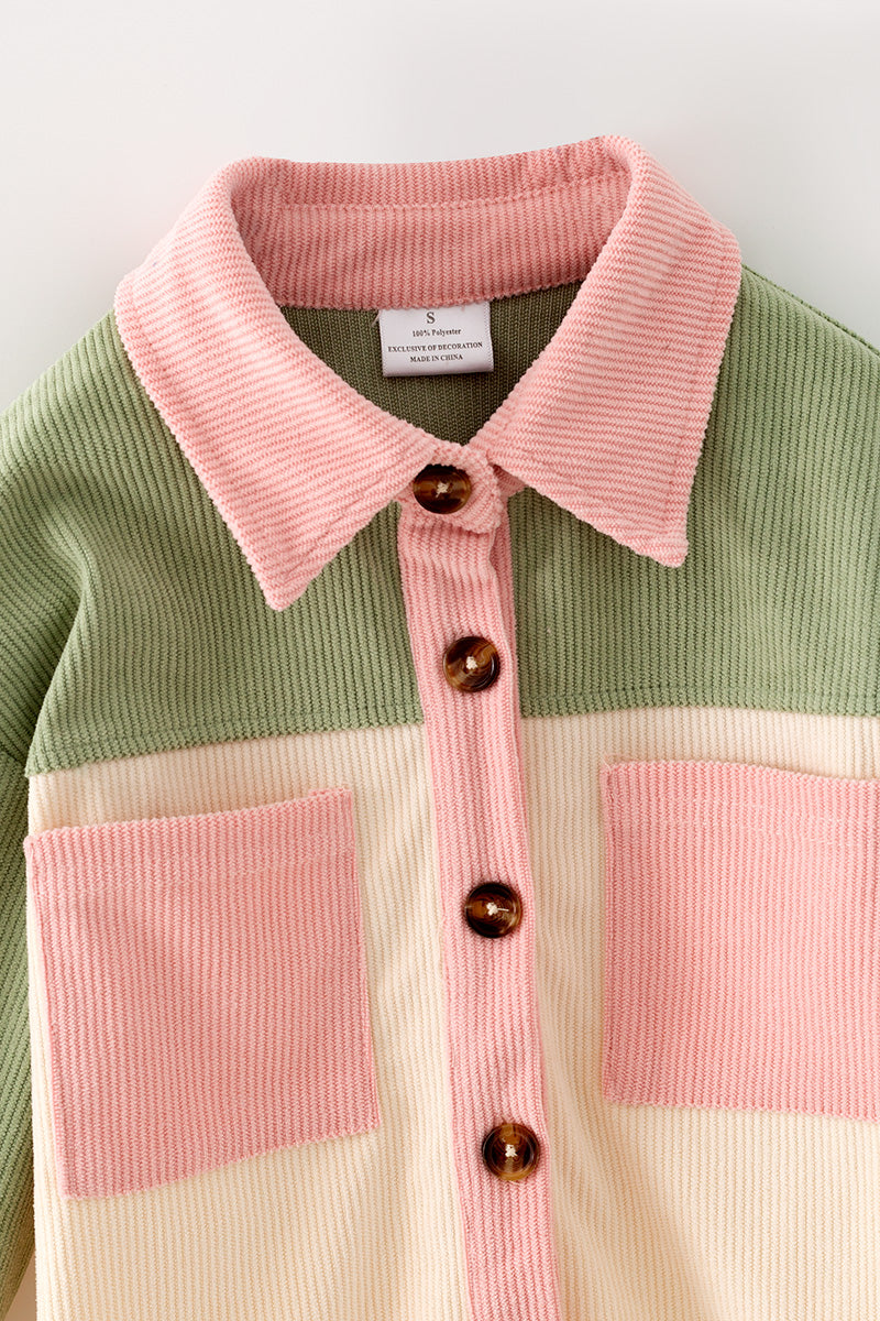 Green, Ivory & pink long sleeve button up shirt. TPG60593
