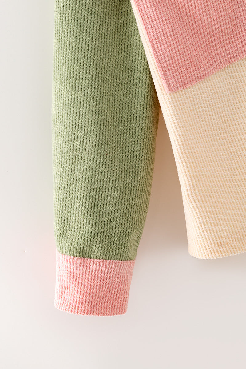 Green, Ivory & pink long sleeve button up shirt. TPG60593