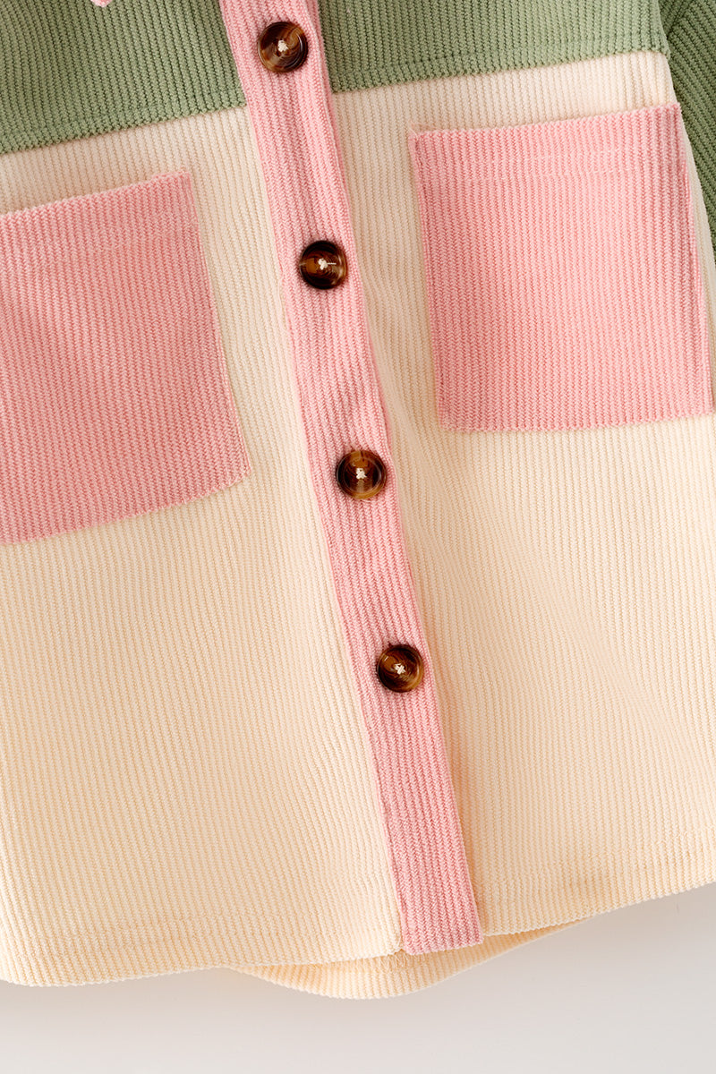 Green, Ivory & pink long sleeve button up shirt. TPG60593
