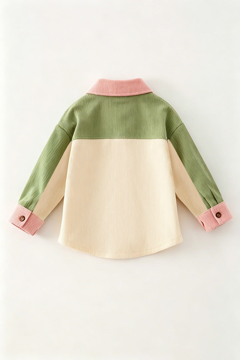 Green, Ivory & pink long sleeve button up shirt. TPG60593