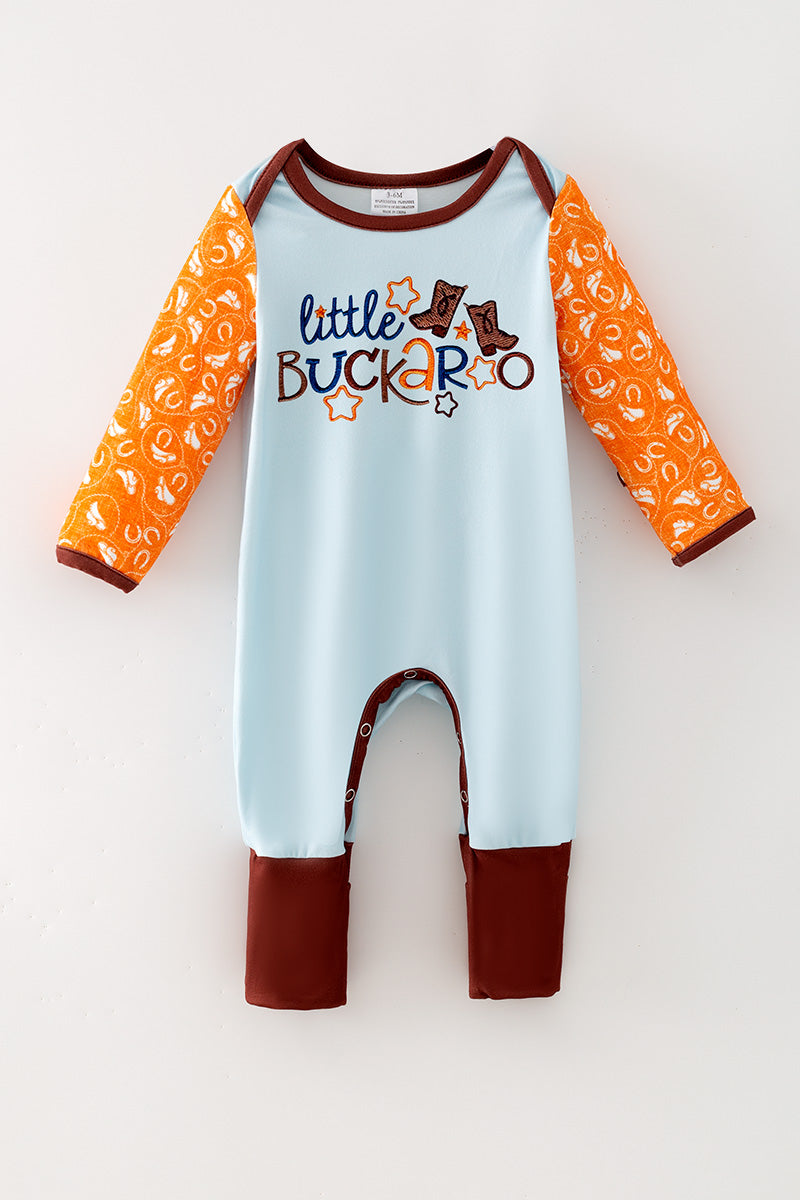 Little Buckaroo" western printed baby romper w/ fold over footie. RPB60578