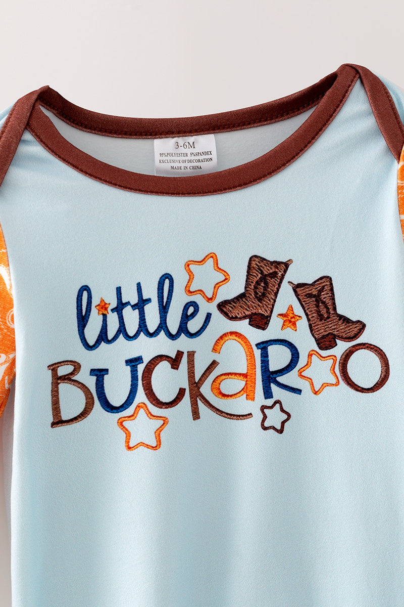 Little Buckaroo" western printed baby romper w/ fold over footie. RPB60578