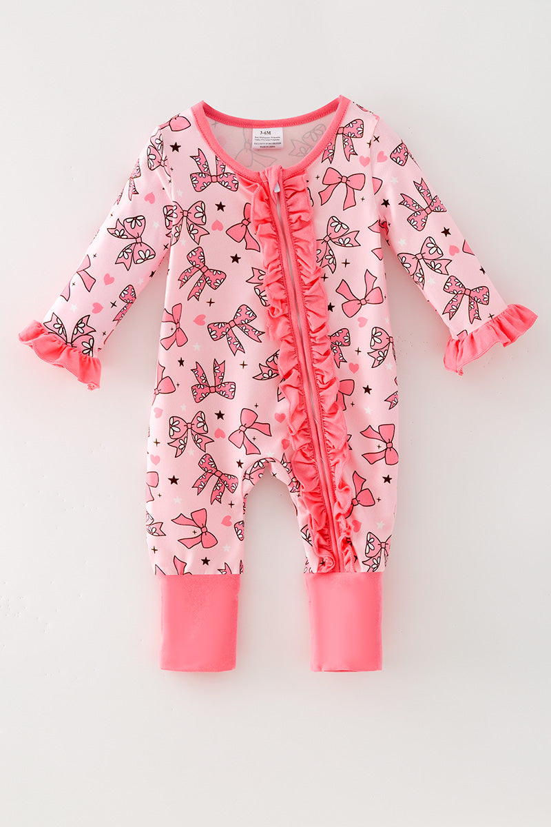Bow printed baby onesie with fold over footie.  RPG62913