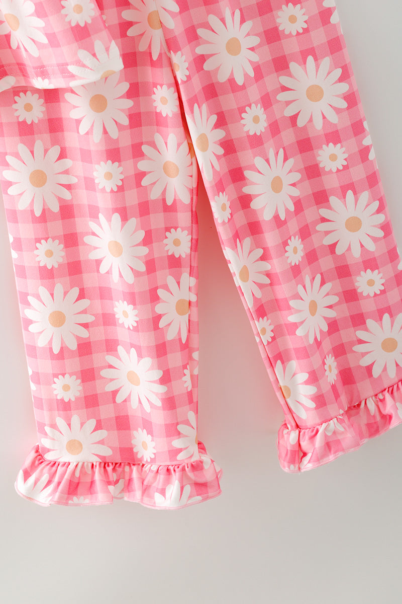 Pink plaid daisy printed girls 2 piece set. OFG61878 AMY