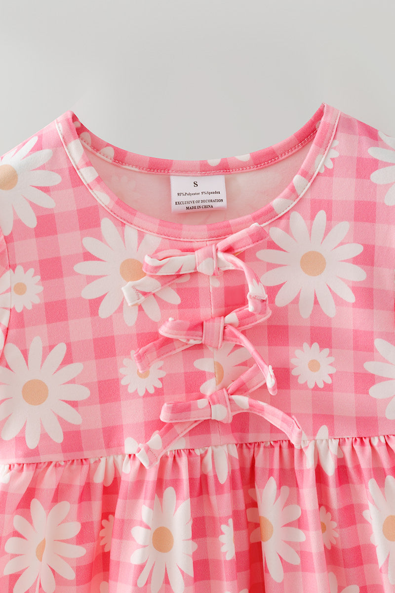 Pink plaid daisy printed girls 2 piece set. OFG61878 AMY