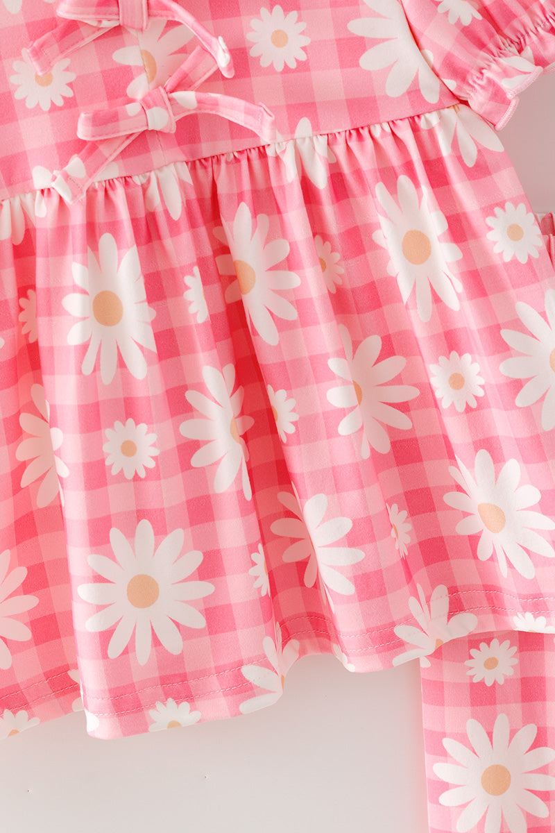 Pink plaid daisy printed girls 2 piece set. OFG61878 AMY