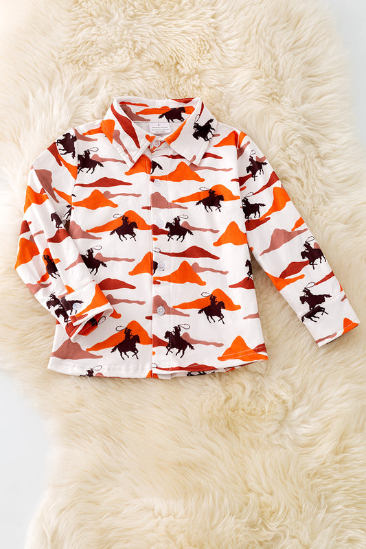 Dessert Cowboy button up shirt with collar. AMY