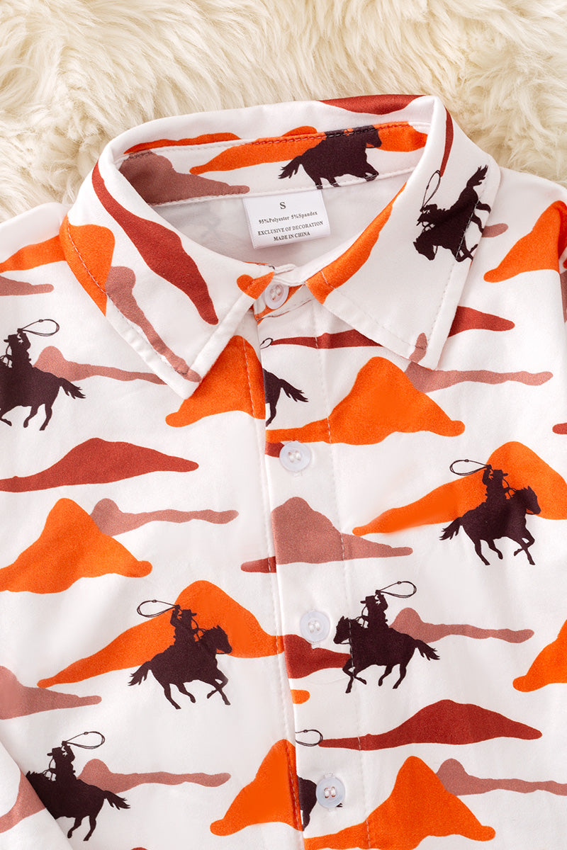 Dessert Cowboy button up shirt with collar. AMY