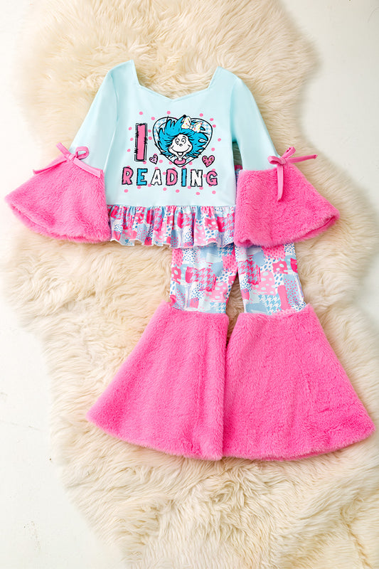 I Love reading" Dr. S printed top & matching bottoms.