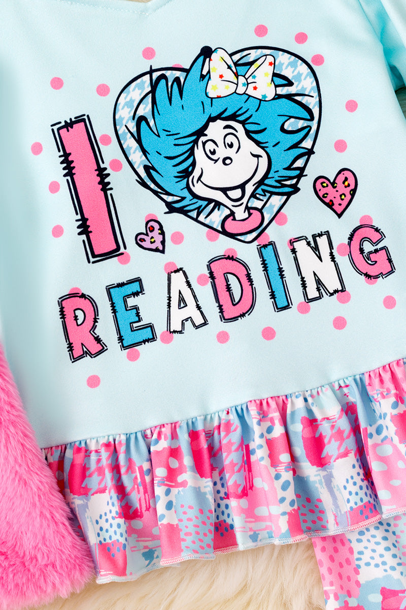 I Love reading" Dr. S printed top & matching bottoms.