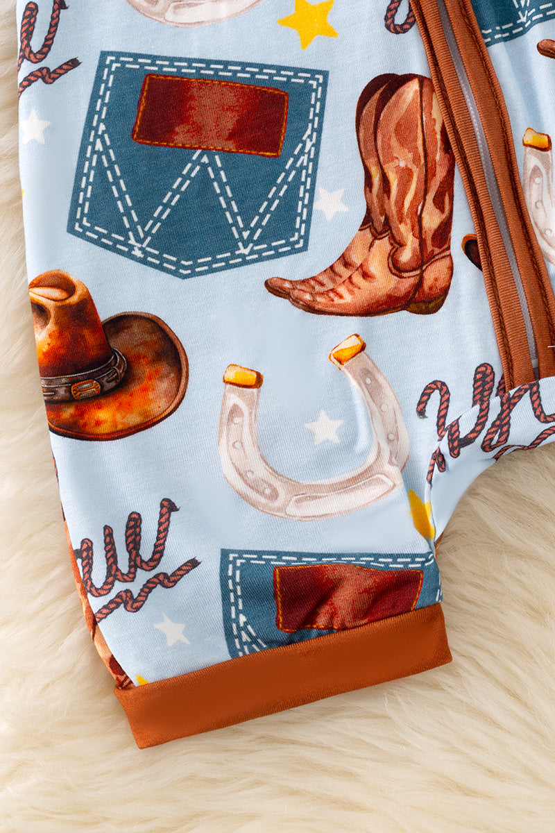 Bamboo made boys western baby romper that zips up. RPB50298
