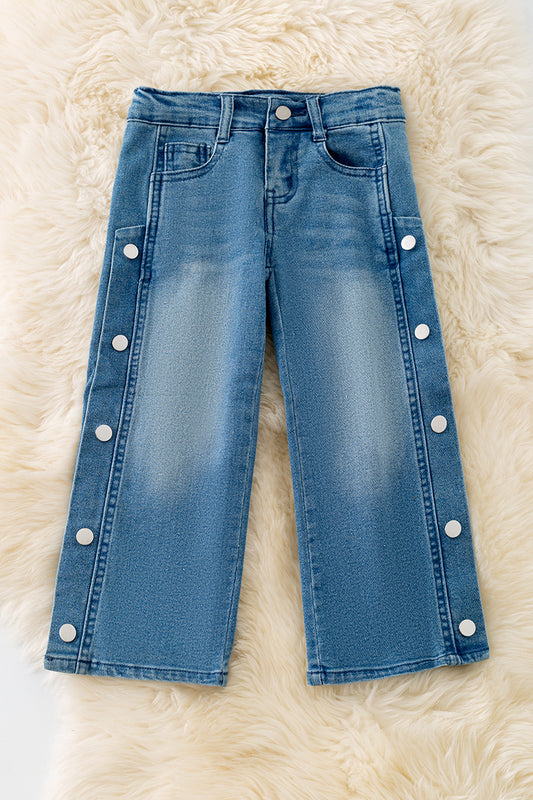 Side snap wide leg denim pants.